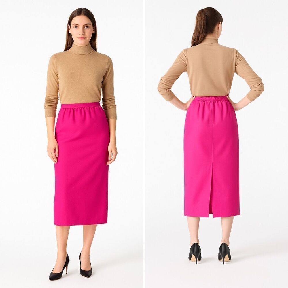 J. Crew Midi Pencil Skirt With Pockets Pink Fuchsia Size 6 Preppy